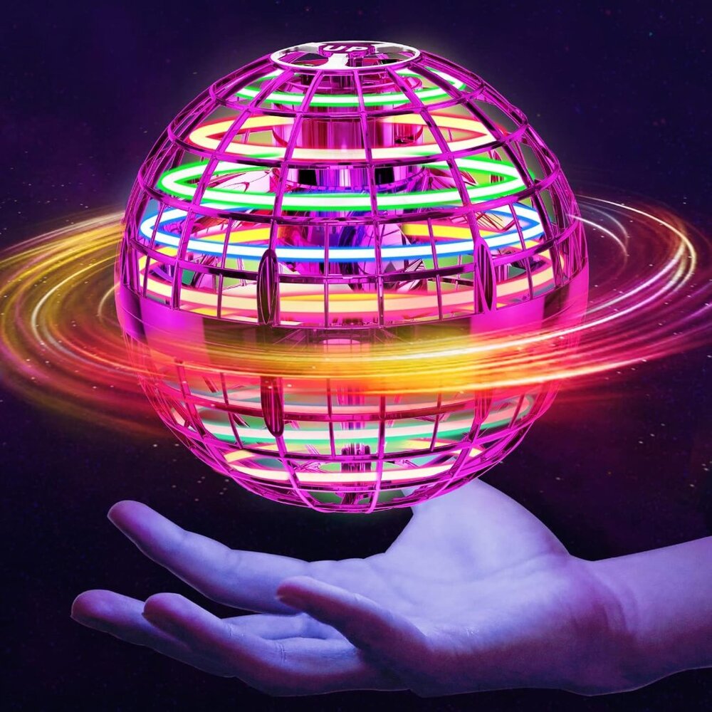 Flying Orb Ball Pink, 2025 Upgraded with Dazzling Lights, Magic Hover Spinner, B